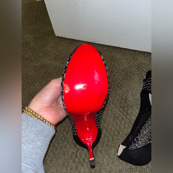 Christian Louboutin Black Mesh Peep Toe Heels with the signature Red Soles - Picture 7 of 8